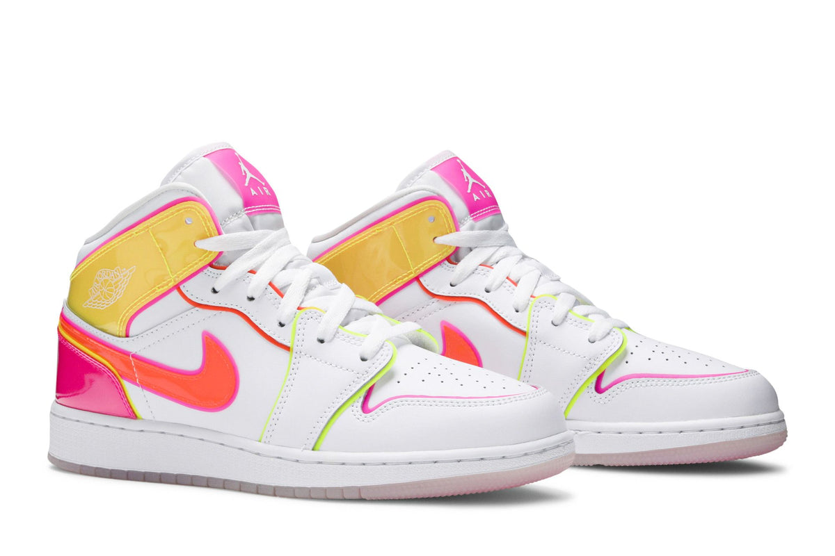 Air Jordan 1 Mid Edge Glow (GS) White/Hyper Crimson/Pink Blast CV4611-100